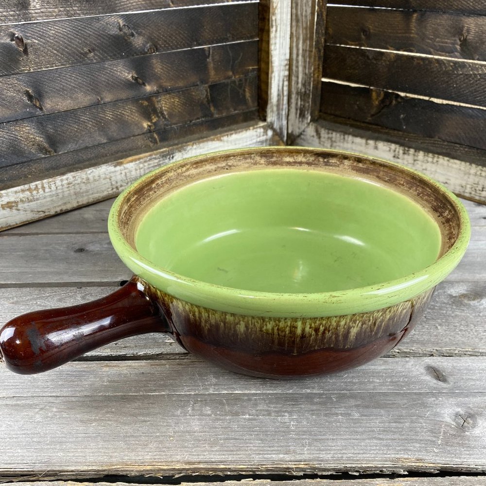 DENBY Stoneware 2 1/2 Qt. Cooking Pot Pan Green And Brown With Handle